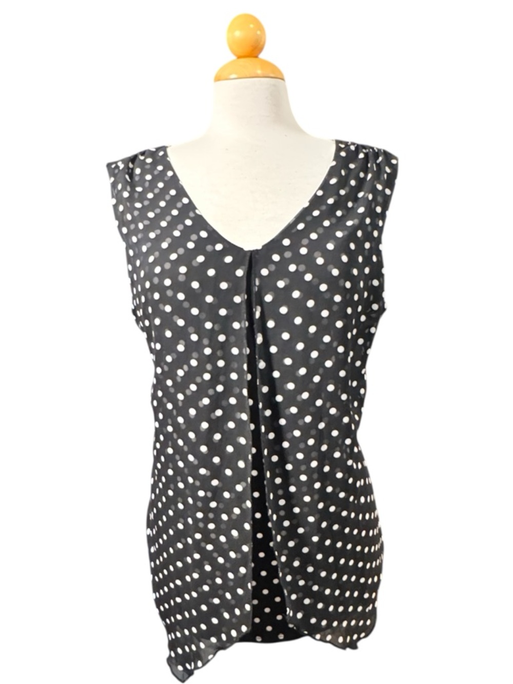 Black Polka Dot Sleeveless V-Neck Blouse